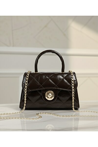 MADESSA COLLECTION Lüx Zincir Askılı Parlak Acı Kahve Kadın El Ve Omuz Çantası