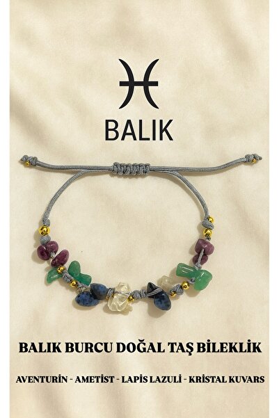 Femenino Balık Burcu Gerçek Doğal Taş Örme Bileklik - Aventurin, Ametist, Lap...