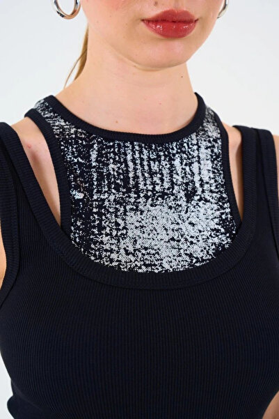 modamtn Printed Halter Neck Camisole Tank Top Black