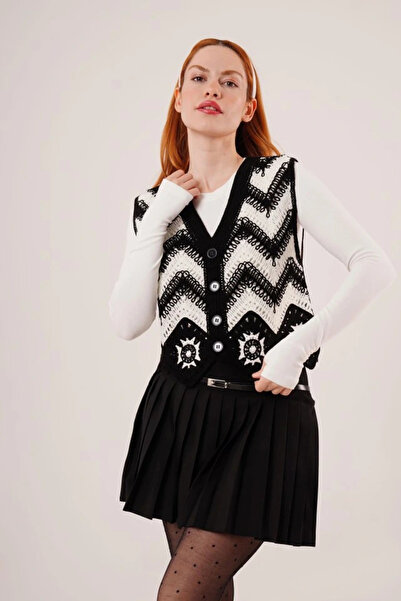 shopivastore Zigzag Transition Knitwear Knitted Black Vest