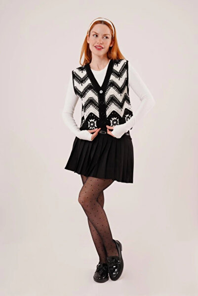 shopivastore Zigzag Transition Knitwear Knitted Black Vest