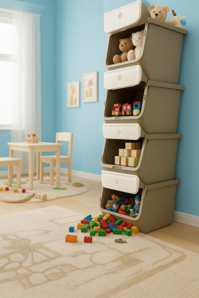 EVONİTA 4 Katlı Kapaklı Oyuncak Saklama Kutusu – Çocuk Odası Düzenleyici, Pla...