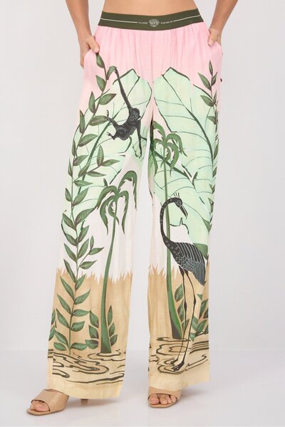 Scotch & Soda Women Regular Fit Wide Leg Printed Trouser, Pink Combo