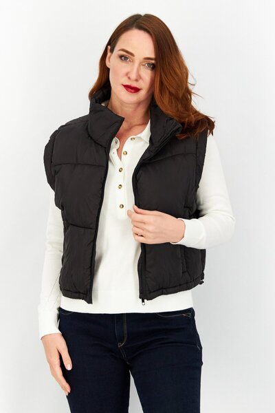 NA-KD Women Solid Vest Jackets, Black