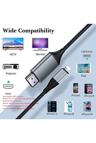 Other Lightning to HDMI Cable Adapter for iPhone (14/13/12/11), 1080p HD, Audio & Video Sync, Plug-and-Pla