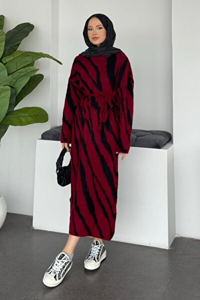 Hazamoda Rochie cu model zebră Safari Burgundy