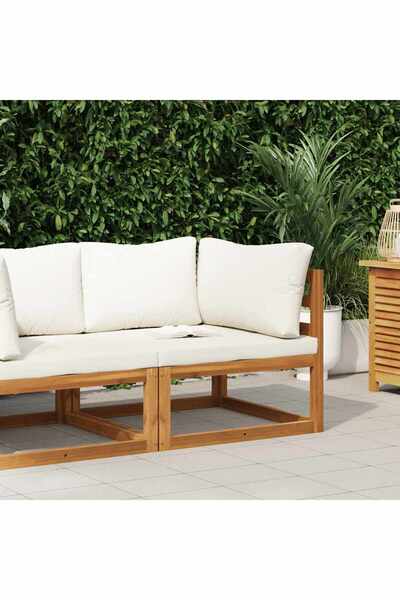 vidaxl أريكة زاوية مقطعية ووسادة بيضاء كريمية من خشب الأكاسيا الصلب