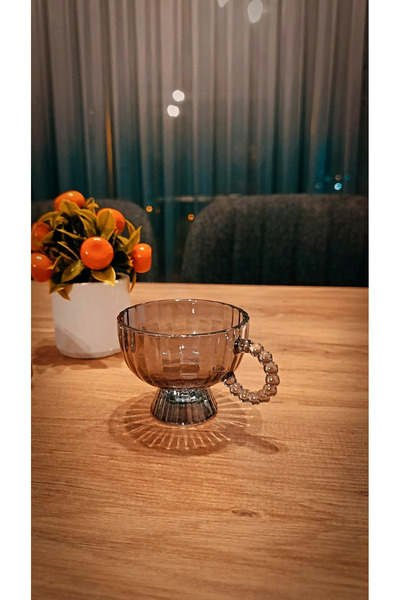 EVCACIYE 3'lü Antrasit kristal fincan