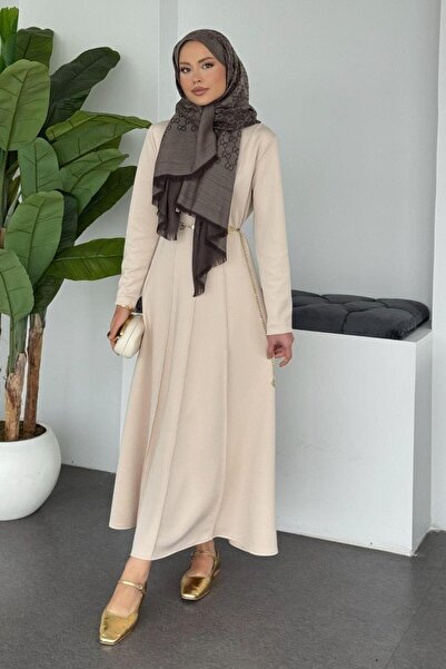 Şulemoda Giyim Eline Dalgıç Elbise Bej