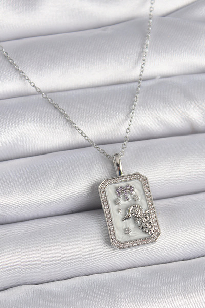 Skygo 316L Steel Silver Color Chain Aries Zodiac Sign Women's Necklace with Zircon Stone - Tj-Bko9452