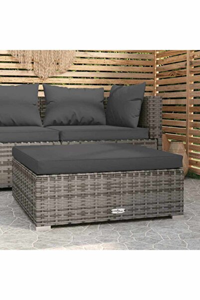 vidaxl مسند قدم للحديقة مع وسادة، رمادي، 70×70×30 سم، بولي راتان