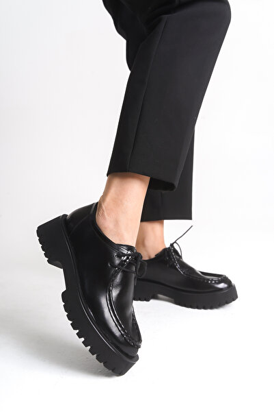 PASSAGE SHOES Women's Thick Sole Lace-Up Oxford Shoes 4060 Black