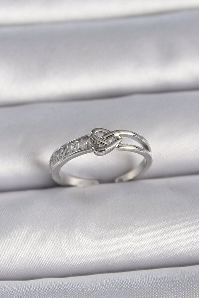 Skygo Brass Silver Color Adjustable Zircon Stone Knot Heart Model Women's Ring - Tj-Byk3405