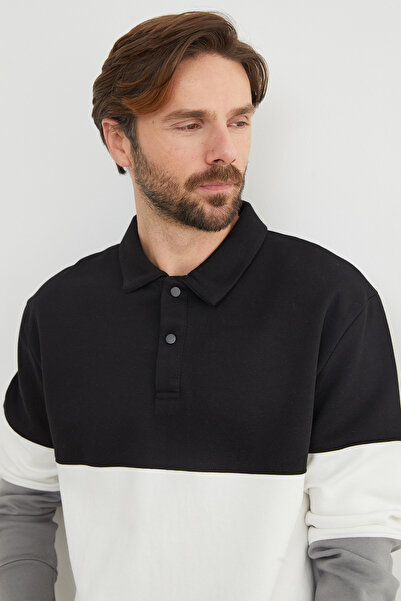 Fulla Moda Φούτερ με μισό κουμπί με λαιμόκοψη πόλο με χρωματιστό μπλοκ