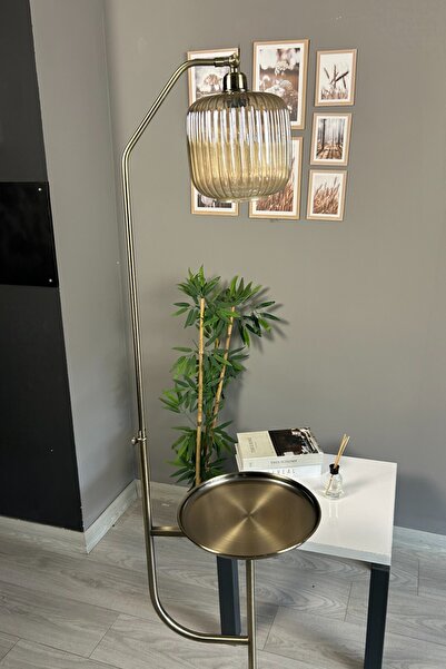 Bamyum Mopa Eskitme Renk Bal Cam Tepsili Lambader Dekoratif Metal Oturma Odası Çalışma Odası Zemin