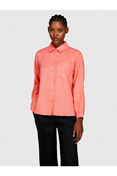 Sisley Women's 100% Linen Buttoned Long Sleeve Shirt with Chest Pocket 324P5Bmllq06S-Sis37N