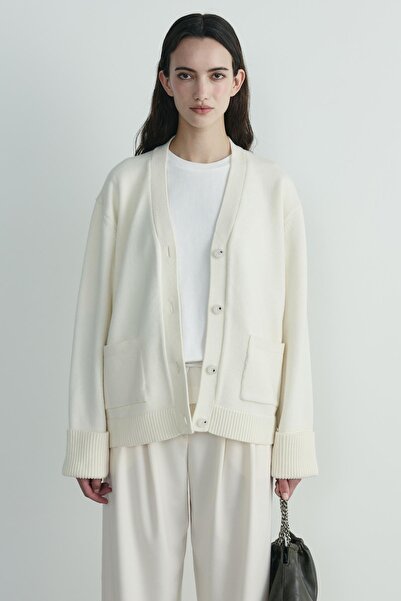 Suud Collection Ecru Ura Knitwear Buttoned Cardigan