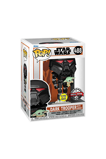 Funko Pop Disney Star Wars: The Mandalorian - Dark Trooper With Grogu Glows S...