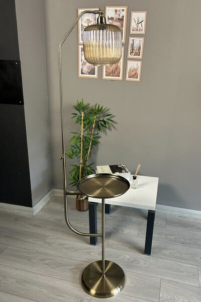 Bamyum Mopa Eskitme Renk Bal Cam Tepsili Lambader Dekoratif Metal Oturma Odası Çalışma Odası Zemin