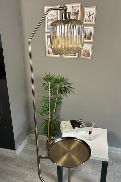 Bamyum Mopa Eskitme Renk Bal Cam Tepsili Lambader Dekoratif Metal Oturma Odası Çalışma Odası Zemin