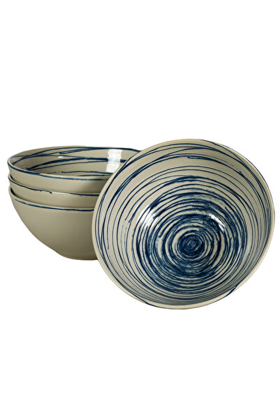 Cesiro Set of 4 bowls 600 ml Maritim Ivory with blue circles