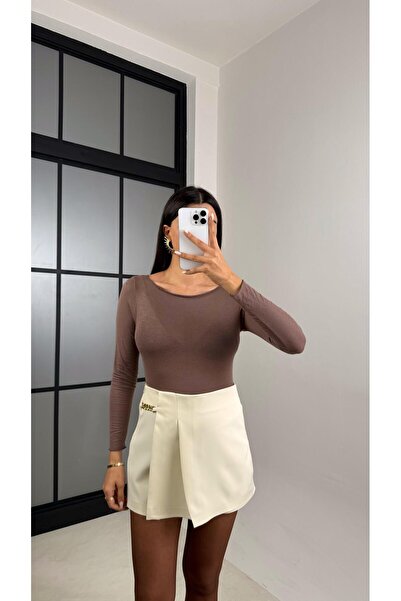 Gaus Krem Zincir Detaylı Şort Etek GAUS-00590