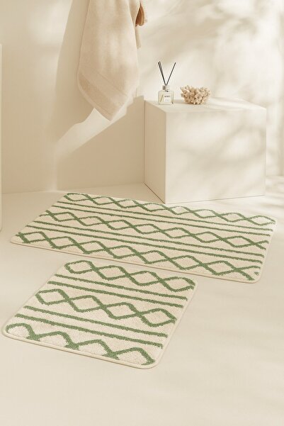 EUROBANO Carla Nordic Bathroom Mat Set of 2 60X100 & 60X50 cm – Non-Slip Natural Latex Base Soft Bone