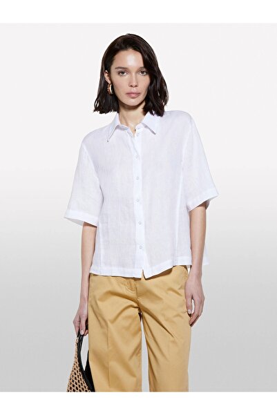 Sisley Women's 100% Linen Short Sleeve Shirt 325P5Bmllq08U-Sis101