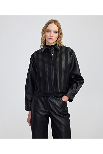 İpekyol Faux Leather Mix Shirt Jacket