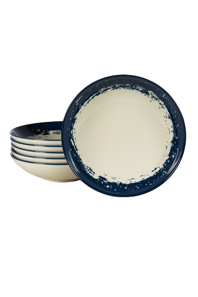 Cesiro Set of 6 deep plates, 21 cm, Ivory with Navy Blue (Cesiro Maritim)