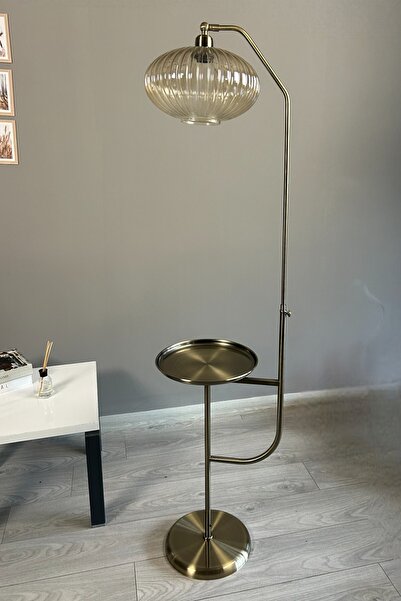 Bamyum Elegant Bal Cam Eskitme Gövde Tepsili Lambader Dekoratif Metal Oturma Odası Çalışma Odası Zemin