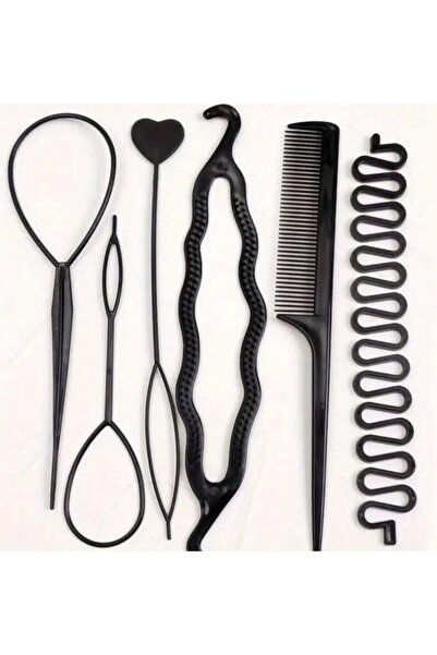 Türkiye 6pcs Hair Styling Tool Set, Black Resin Weaving Accessories