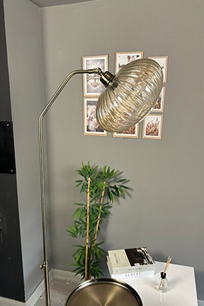 Bamyum Elegant Bal Cam Eskitme Gövde Tepsili Lambader Dekoratif Metal Oturma Odası Çalışma Odası Zemin