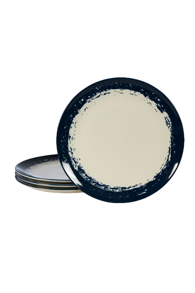 Cesiro Set of 4 dinner plates, 26 cm, Ivory White with Navy Blue