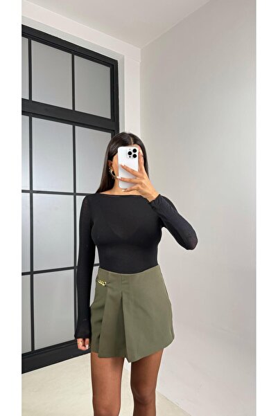Gaus Haki Zincir Detaylı Şort Etek GAUS-00590
