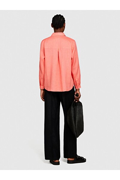 Sisley Women's 100% Linen Buttoned Long Sleeve Shirt with Chest Pocket 324P5Bmllq06S-Sis37N