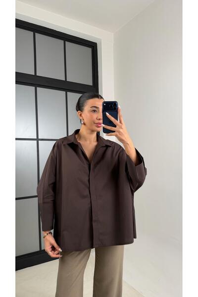 Gaus Acı Kahve Yarasa Kol Poplin Gömlek GAUS-00545