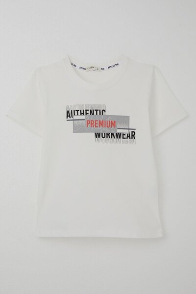 Breeze Boy's T-Shirt Reflection Effect Text Printed 8-14 Years Old, Ecru