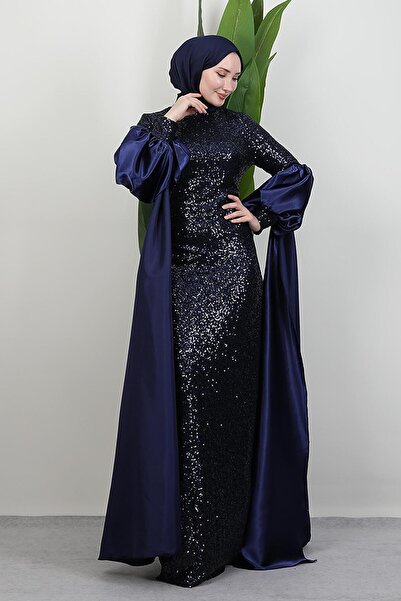 giz astore Kolu Pelerin Payet Abiye Lacivert