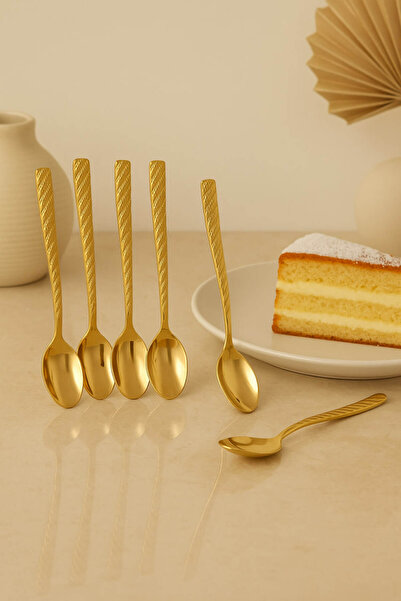 Anadolu Saray Premium Gold Renk Kabartma Desenli 6’lı Tatı Kaşığı Seti – Zarif Sofra Takımı