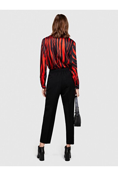 Sisley Women's 100% Viscose Patterned Shirt V-Neck Satin Shirt 323A53Crlq05U-Sis78N