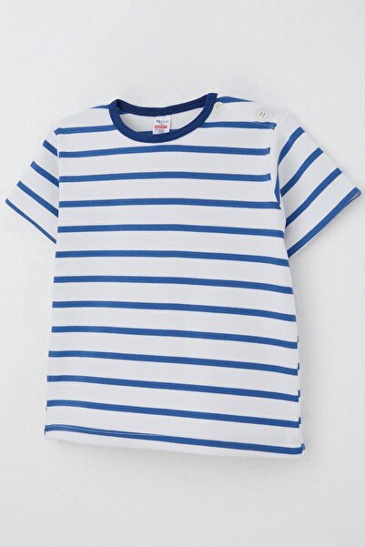 Breeze Boy's T-Shirt with Placket and Stripes, 1-4 Years, White