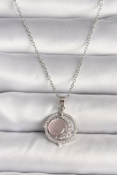 Skygo قلادة نسائية من الفولاذ الفضي اللون 316L بحجر الزركون الوردي بيرليسسينت...