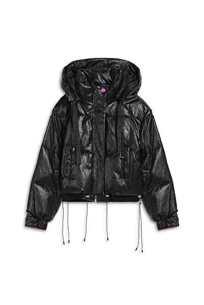 Twist Leather Look Puffer Coat