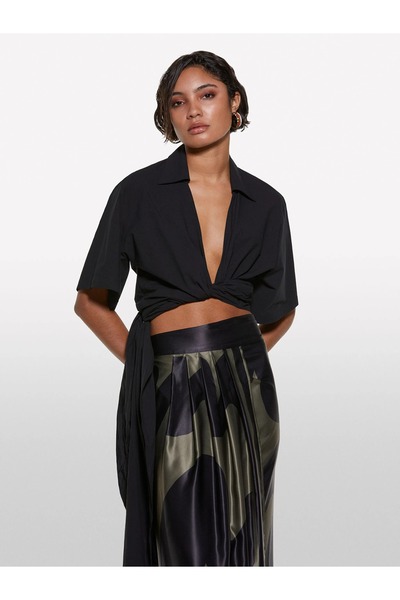 Sisley Cămașă din poplin bumbac 100% cu bretele pentru femei cu două rânduri de nasturi 325P52EHLQ091-SIS100