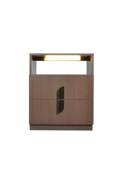 Danube Home Ronin Night Stand with Wireless Charger & LED Light - Walnut/Bronze - 2 Drawers, 2-Year Warranty