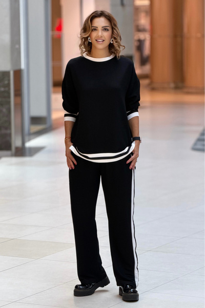 Nevin Kaya Moda Black and White Piping Suit