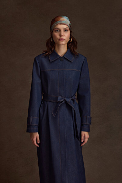 Aker Lacivert Denim Görünümlü Pardösü