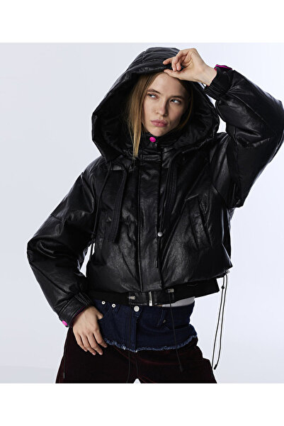 Twist Leather Look Puffer Coat