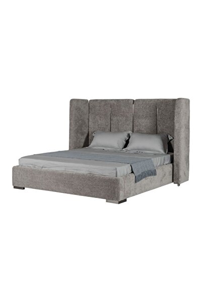 Danube Home Braxton 180x200 King Bed with Hydraulic Storage & Foldable Headboard - Grey/Titanium Fabric